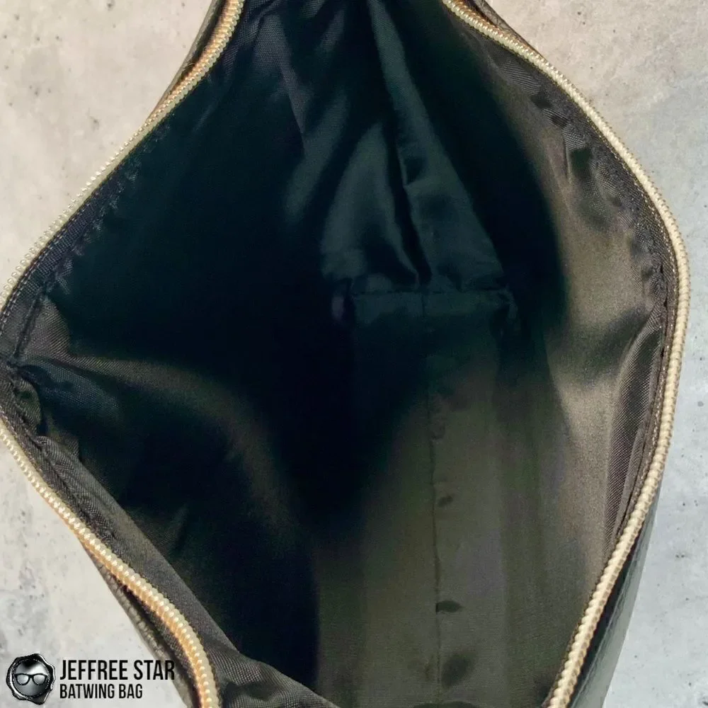 JEFFREE STAR BAT PURSE ZIPPER MAKEUP COSMETIC BAG IN BLACK VEGAN LEATHER BATWING